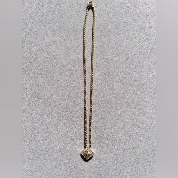 David Yurman Quatrefoil Diamond & 18k Yellow Gold Box Chain Necklace, 16" - Picture 9 of 16